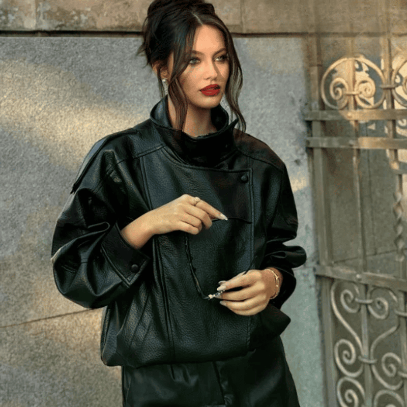 Jaqueta Feminina Zarelle™ – Estilo Couro Premium para o Inverno